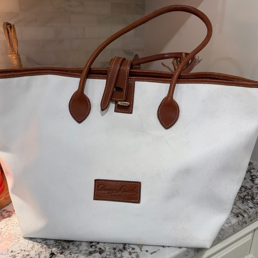 Dooney & Bourke White and Brown Leather Trim Tote